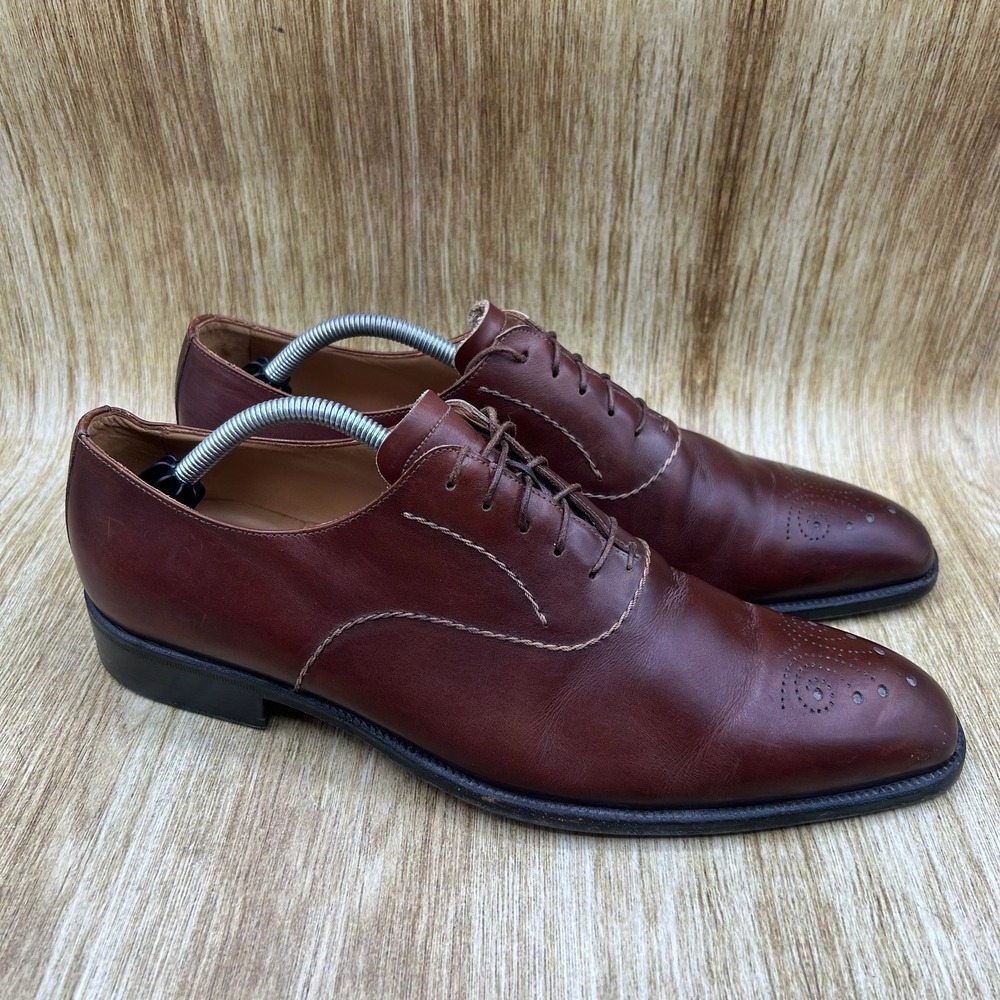 Johnston & Murphy Oxford Shoes Men's Size 11 Brown Medallion Toe Italy 24-0212